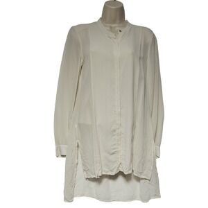 Eileen Fisher Womens Sz‎ XS 100% Silk Blouse Tunic Preppy office Coastal Boho